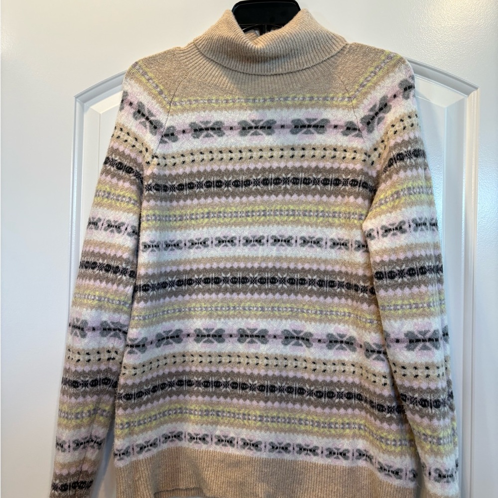 LOFT S/M Beige Multicolor Striped Turtleneck Sweater
